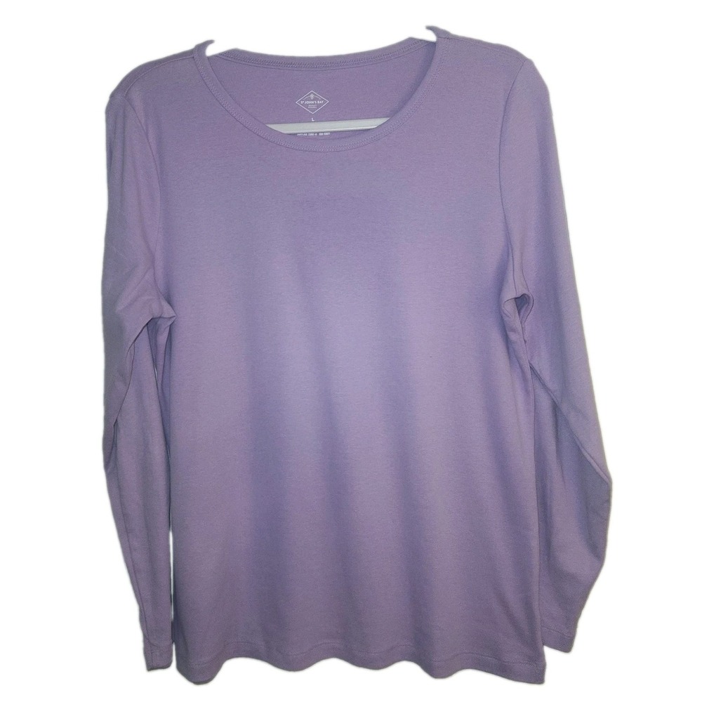 St. John's Bay Women's Purple Solid Scoop Neck Long Sleeve Top 100% Cotton L